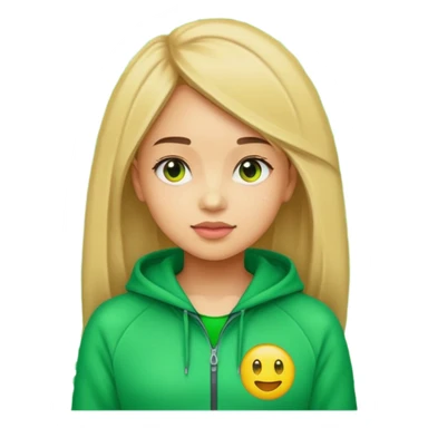 ​"A mosaic portrait of a girl in a green tracksuit, made of tiny emojis, digital art style, pixelated emoji textures, vibrant colors, creative composition." sticker