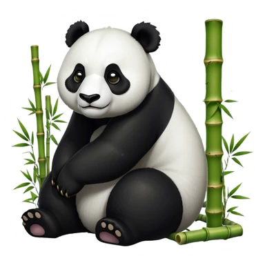 Cinematic Noble Panda Portrait Emoji, Poised and regal, with a robust, sturdy build and a strikingly contrasting black and white Fur, deep-set soulful dark eyes, Simplified yet sharp and sophisticated features, highly detailed, glowing with a soft, dignified glow, high shine, intelligent and gentle, stylized with an air of bamboo forest majesty, focused and attentive, soft glowing outline, capturing the essence of a watchful and confident companion, so majestic it feels as though it could lumber out of the screen with effortless authority! sticker