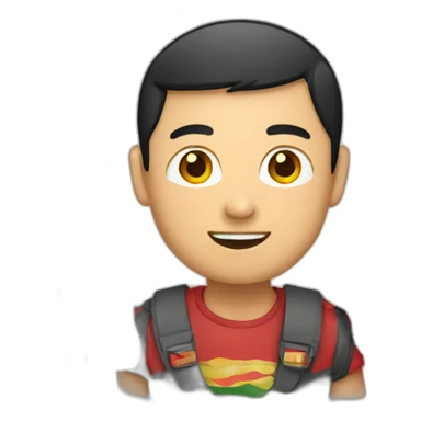 asian man holding Chinese and Indonesian flag sticker