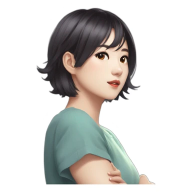 arms crossed kpop girl idol short hair looking back over shoulder sticker