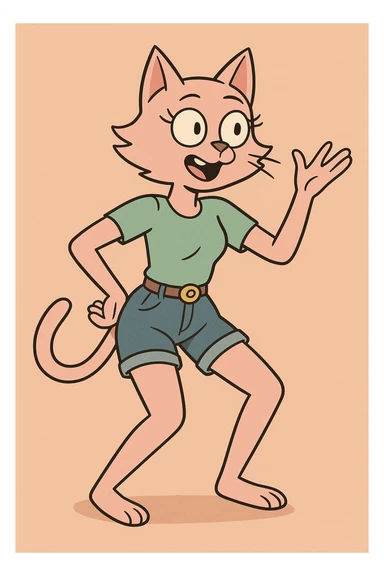 cat girl, cartoon style, bold lines, expressive face, fun pose sticker