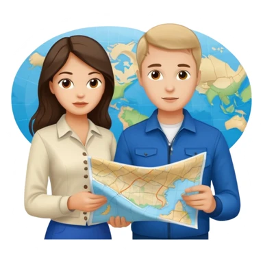Russian young man and elegant fair-skinned Latina girl in costal outfits with a map planning  sticker