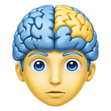 Standard emoji of a person with a blue brain instead of hair and yellow skin sticker