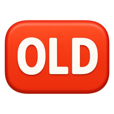 button with the word 'Old' in the style of the iOS emoji 'NEW' button, emoji style, red rounded rectangle background, white text sticker