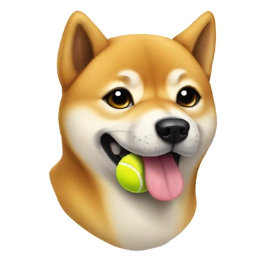 Shiba Inu with a tennis ball sticker