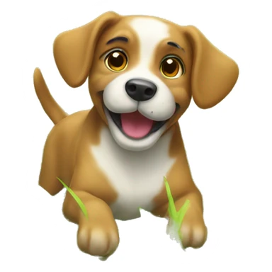 playful dog in grassy field sticker