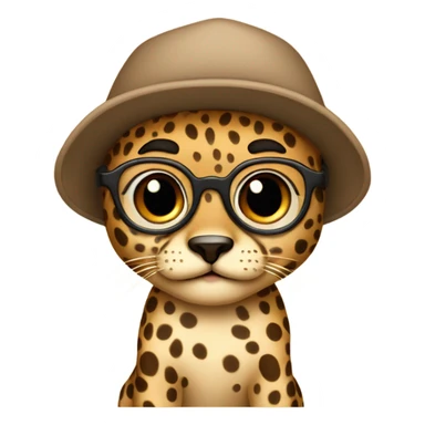 baby cheeta with backwards brown cap, brown-lens glasses sticker