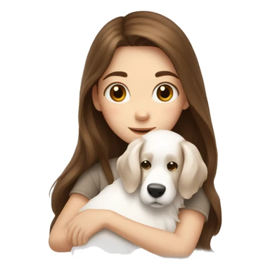 long brown hair girl cuddling a cute white dog sticker