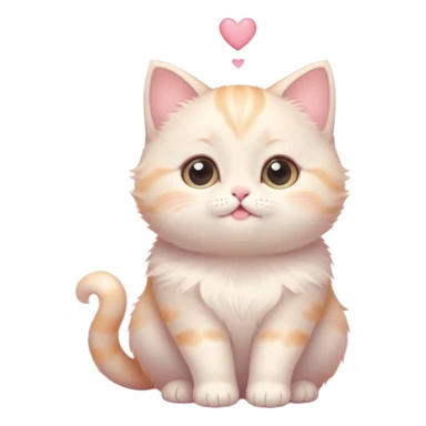 Cinematic chubby pastel kitten, big round eyes full of wonder, tiny paws reaching up, soft fluffy fur glowing in warm light, delicate heart-shaped nose, irresistibly cute and snuggly. sticker