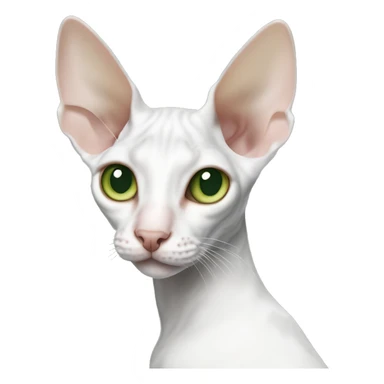 The Cornish Rex cat is white, with a gray spot on her coat near her right eye. The eyes are green sticker