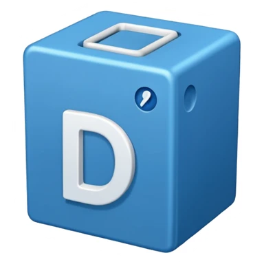 A blue box  and a white tick 1d sticker