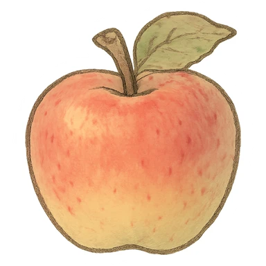 icon of an apple, soft colors, whimsical, ghibli style sticker