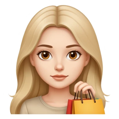 Beautiful Shopping girl long hair beige shirt sticker