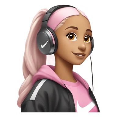Ariana grande wearing headphones and pink 27C Nikes  sticker