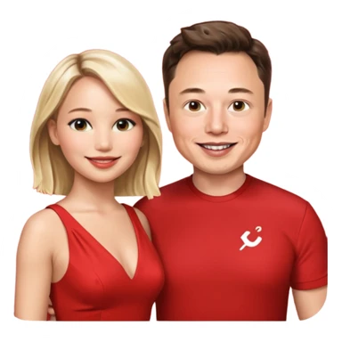 elon musk and Jennifer Lawrence in red dress sticker