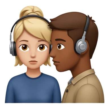two people listening to a sound sticker
