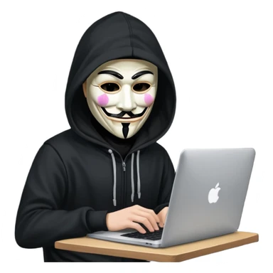 guy fawkes mask black hoodie typing on macbook sticker