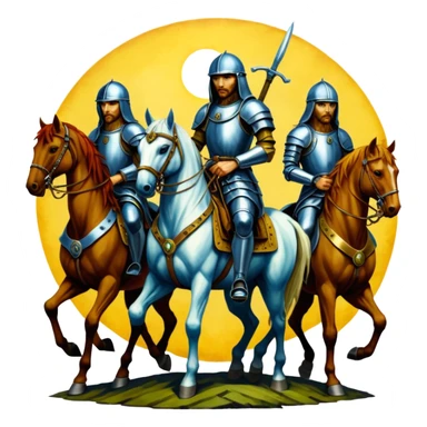 solarpunk ultra HD style, oil - The Four Horsemen of the Apocalypse, based on a graphic by Albrecht Dürer sticker