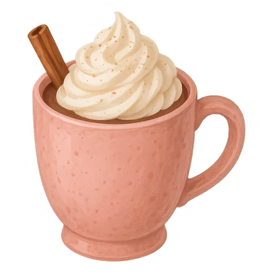 cozy hot chocolate with whipped cream and cinnamon pink, remove background sticker
