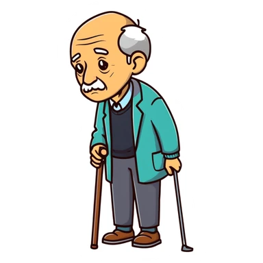 lonely elderly man with a cane looking downcast sticker