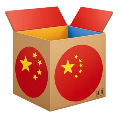 shipping box with China flag symbol sticker
