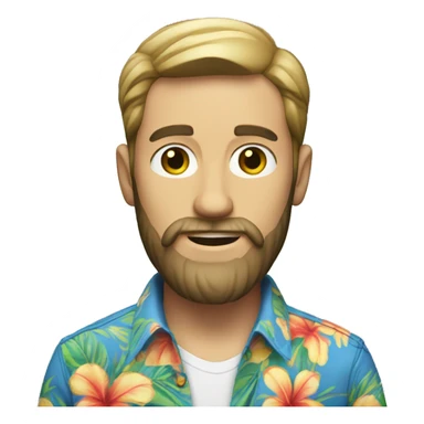 A white man with a beard, wearing an Hawaiian shirt and a slim jean.  sticker