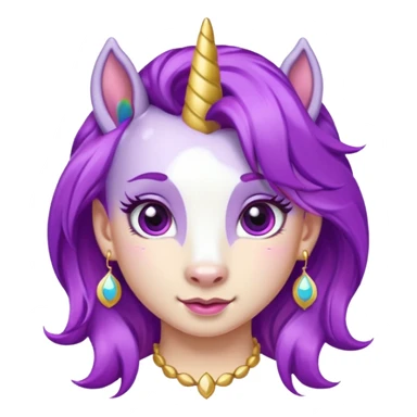 unicorn face cute and purple haired and earrings sticker