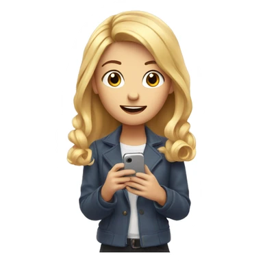 A girl with fair hair holds a phone in her hands and conducts a live broadcast sticker