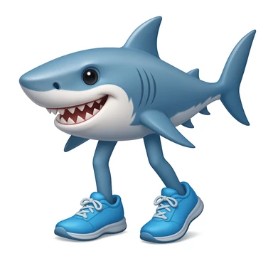 Add legs to the shark so it is actually wearing the blue shoes, keeping the style similar to emoji style (apple style emojis). sticker