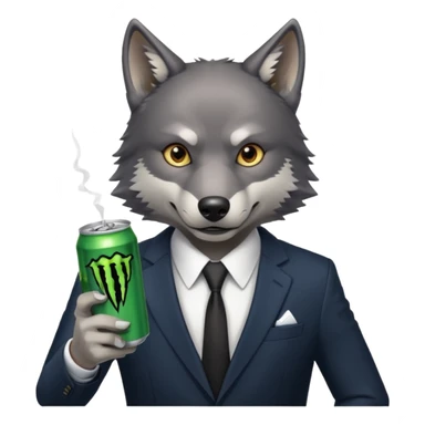 wolf in business suit, holding one monster energy can, with brown eyes  sticker