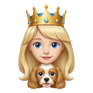 simple Blonde girl with bangs and blue eyes, and a simple crown. giving cockerspaniel energy head only sticker