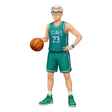 full body heavy tall white male basketball wearing glasses in blue an green uniform sticker