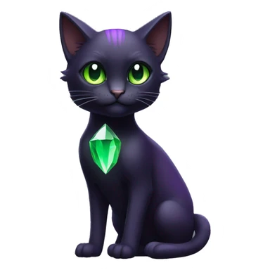Black Dark-type-Fakémon-Cat Purple eyes, green gem on chest, full body sticker