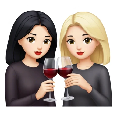 1 blond girl and 1 girl with black hair drinking wine sticker