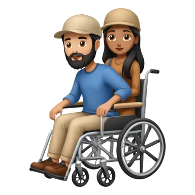 Beige skin man with a beard and cap in a wheelchair and a brown skin woman with long black hair in a wheelchair  sticker