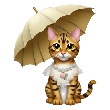 Bengal cat wearing a wedding dress holding an umbrella sticker