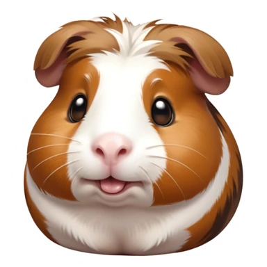 Cinematic Comical Brown and White Banded Guinea Pig Portrait Emoji, Head tilted dramatically with an exaggeratedly amused expression, featuring a striking fur with bold brown and white banding, wide, expressive dark eyes filled with playful disbelief, Simplified yet hilariously expressive features, highly detailed, glowing with a slightly sassy glow, high shine, dramatic yet playful, stylized with an air of cheeky mischief, bright and endearing, soft glowing outline, capturing the essence of a spirited and over-the-top guinea pig, so meme-worthy it feels like it could side-eye its way into internet fame instantly! sticker