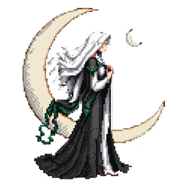 High Priestess tarot card with veiled woman, crescent moon and scroll sticker