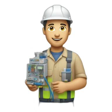 telecom technician with a fiber optic in one hand sticker