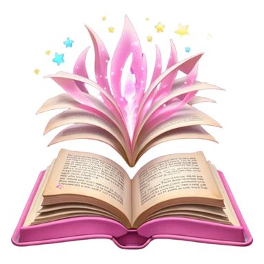 An open pink book with magical lights emerging from its pages sticker