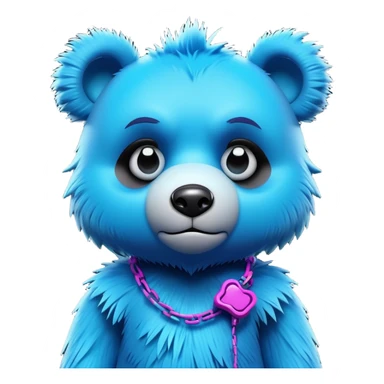 3D, adorable little Pixar style blue neon punk bear with a broken toy, ultra detailed, each lash, eye, and strand of fur is shown in stunning detail as though captured in a timeless photograph, rich textures, visually rich, so lifelike it feels like it could leap off the page at any moment sticker