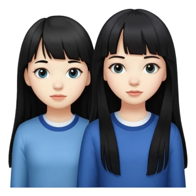 two teenage girls with long black hair, one with bangs, one with prominent lashes, standing together sticker