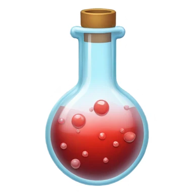 A chemical flask with blood inside and bubbles sticker