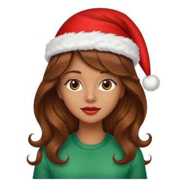 mujer peinandose en la peluqueria y con un gorro de navidad, cabello largo café y ondulado sticker