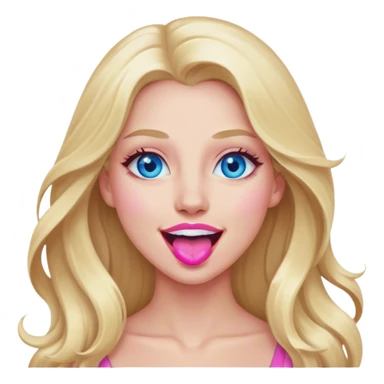 Cinematic realistic blonde with long hair, blue eyes and pink lips, rejoices sticker
