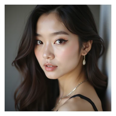 Jennie from Blackpink, close-up portrait, photorealistic, confident look, stylish makeup sticker