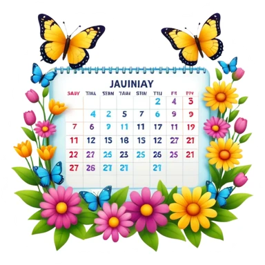 spring calendar with flowers and butterflies sticker