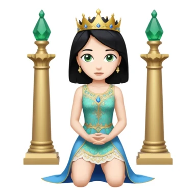 King, standing, black Hair, blue eyes, female Servoamt, blonde, green eyes, shott white sleveless Dress, kneeling, background palace sticker