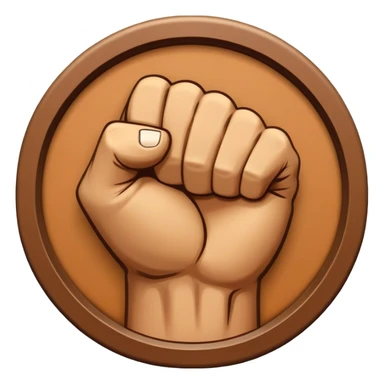 Round emblem symbolizing combat sports, featuring a clenched fist facing forward at the center. The fist is bold and strong, representing power and skill in martial arts. Surrounding the fist are dynamic lines, giving the emblem a sense of motion and energy. sticker