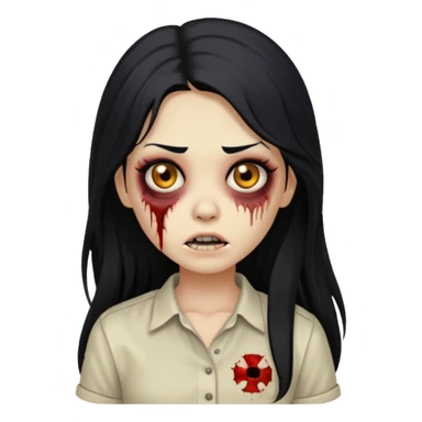 girl zombie with long black hair and beige skin and white shirt sticker